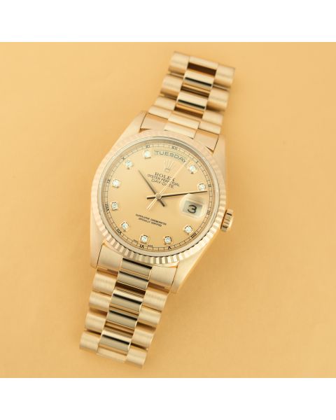 Rolex Day-Date 36, 18238, Yellow Gold, Champagne Diamond Dial, President Bracelet, Renewed