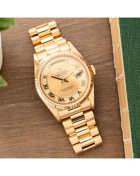 Rolex Day-Date 36, 18238, Yellow Gold, Champagne Myriad Roman Dial, President Bracelet, Renewed