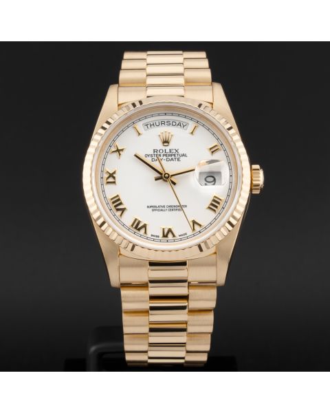 Rolex Day-Date 36, 18238, Yellow Gold, White Roman Dial, President Bracelet, Renewed