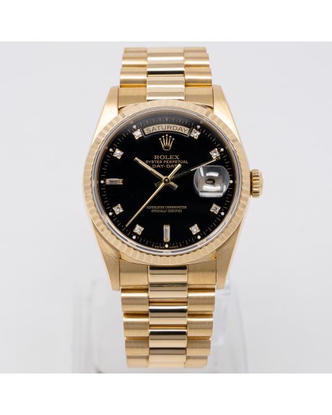 Rolex Day-Date 36, President Bracelet, Yellow Gold, Black Diamond Dial, 18238, Box & Papers