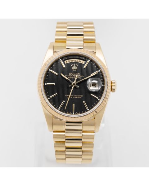 Rolex Day-Date 36 18238, Yellow Gold, Black Tapestry Dial, President Bracelet