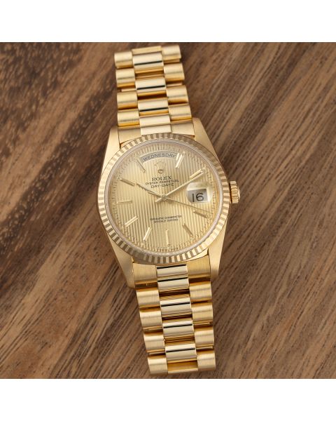 Rolex Day-Date 36, Yellow Gold, Champagne Tapestry Dial, President Bracelet, 18238, Watch Only