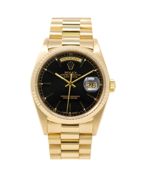 Rolex Men's Day Date 36 18038 Wristwatch, President Bracelet, Black Index Dial, Fluted Bezel