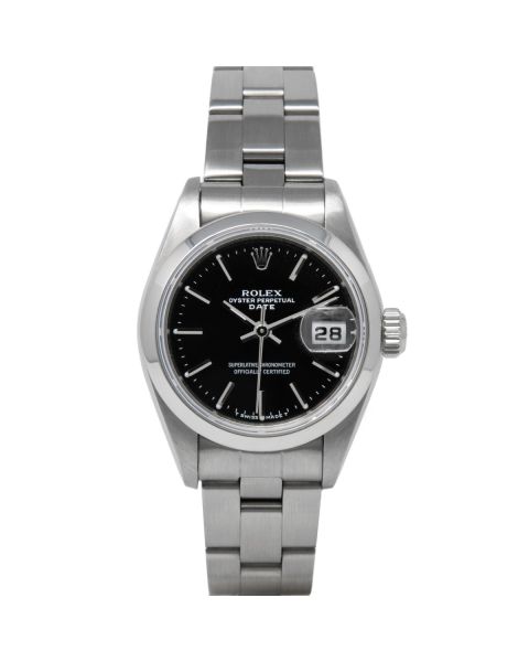 Rolex Date 69160 Wristwatch, Oyster Bracelet, Black Index Dial, Smooth Bezel