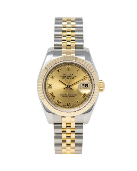 Rolex Lady-Datejust 179173 Wristwatch, Jubilee Bracelet, Champagne Roman Dial, Fluted Bezel