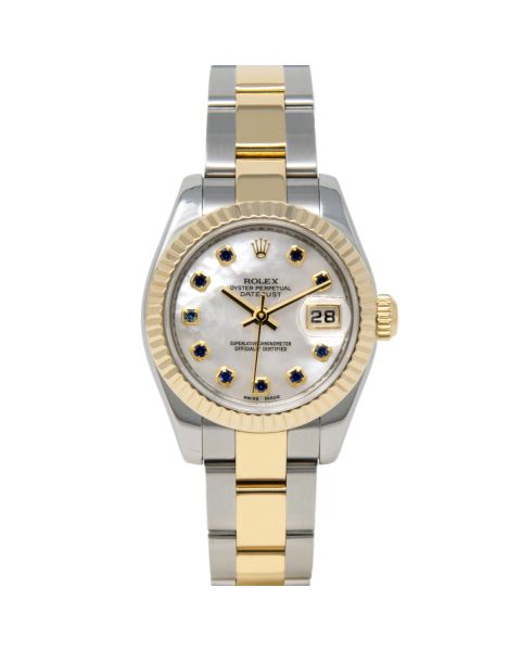 Rolex Lady-Datejust 179173 Wristwatch, Oyster Bracelet, Mother of Pearl Sapphire Dial, Fluted Bezel