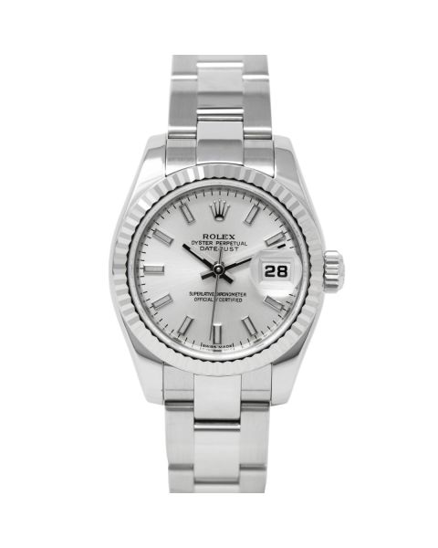 Rolex Lady-Datejust 179174 Wristwatch, Oyster Bracelet, Silver Index Dial, Fluted Bezel