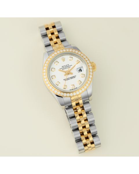 Rolex Lady-Datejust 26, 179383, Steel & Gold, White Diamond Dial, Jubilee Bracelet, Renewed