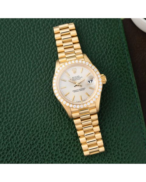 Rolex Lady-Datejust 26 69138, Yellow Gold, Silver Dial, President Bracelet