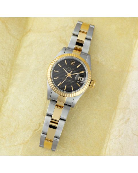 Rolex Lady-Datejust 79173, Gold & Steel, Black Tapestry, Oyster Bracelet
