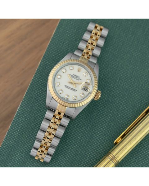 Rolex Lady-Datejust 26 79173, Yellow Gold & Steel, Ivory Diamond Dial, Jubilee Bracelet, Renewed