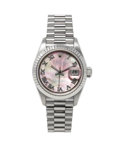 Rolex Lady Datejust 79179 Wristwatch, President Bracelet, Black Mother of Pearl Roman Dial, Fluted Bezel