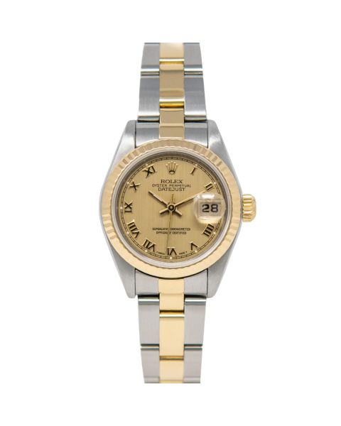 Rolex Lady-Datejust 69173 Wristwatch, Oyster Bracelet, Champagne Roman Dial, Fluted Bezel