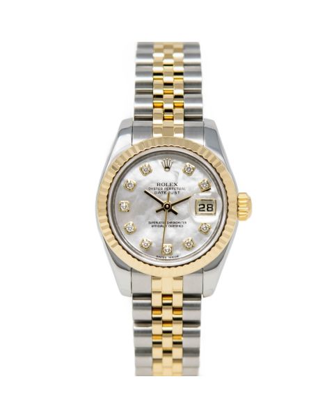 Rolex Lady-Datejust 179173 Wristwatch, Jubilee Bracelet, Mother of Pearl Diamond Dial, Fluted Bezel
