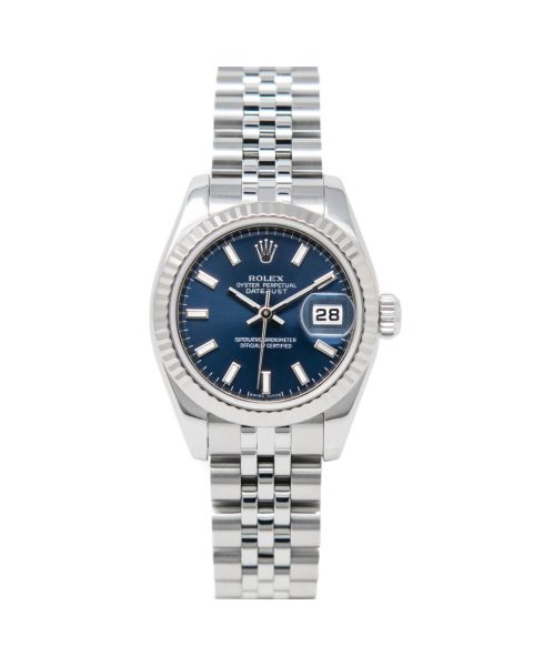 Rolex Lady Datejust 179174 Wristwatch, Jubilee Bracelet, Blue Index Dial, Fluted Bezel