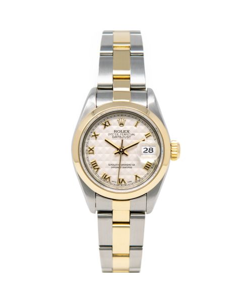Rolex Lady Datejust 79163 Wristwatch, Oyster Bracelet, Ivory Pyramid Roman Dial, Smooth Bezel