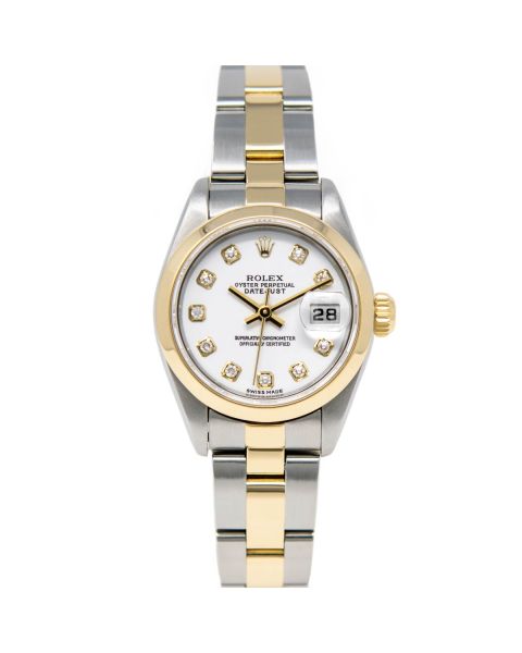 Rolex Lady Datejust 79163 Wristwatch, Oyster Bracelet, White Diamond Dial, Smooth Bezel