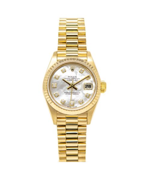Rolex Lady-Datejust, President Bracelet, Mother of Pearl Diamond Face, Yellow Gold, 69178
