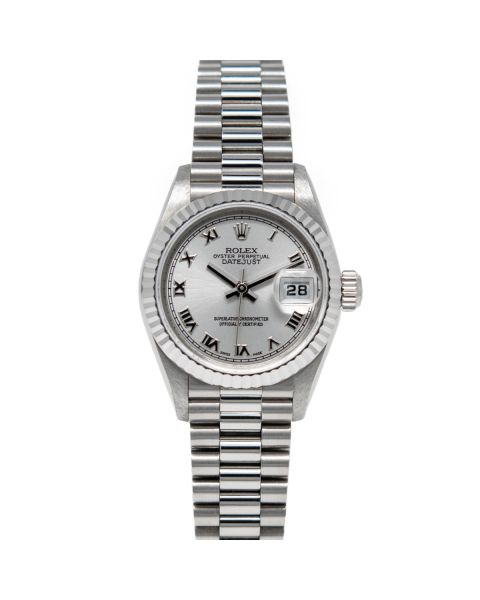 Rolex Lady Datejust 79179 Wristwatch, President Bracelet, Silver Roman Dial, Fluted Bezel