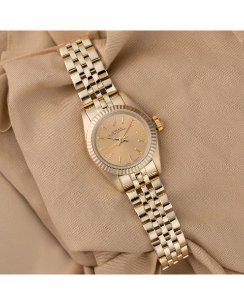 Rolex Oyster Perpetual 24 67197, Yellow Gold, Champagne Dial, Jubilee Bracelet