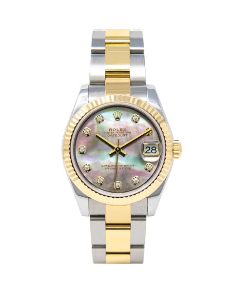 Rolex Datejust 31 178273 Wristwatch, Oyster Bracelet, Black Mother of Pearl Diamond Dial, Fluted Bezel