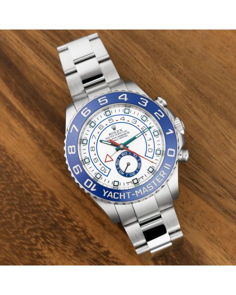 Rolex Yacht-Master II 116680 Wristwatch, White Dial, Oyster Bracelet, Ring Command Blue Bezel