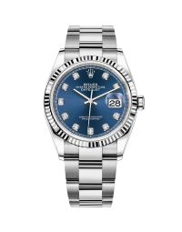 Rolex Datejust 36 126234 Wristwatch, Oyster Bracelet, Bright Blue Diamond Dial, Fluted Bezel