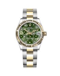 Rolex Datejust 31 278273 Wristwatch, Oyster Bracelet, Olive Green Floral Motif Diamond Dial, Fluted Bezel