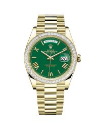 Rolex Day-Date 40 228398TBR Wristwatch, President Bracelet, Green Roman Dial, Diamond Bezel