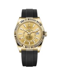 New Rolex Sky-Dweller 326238 Wristwatch, Oysterflex Bracelet, Champagne Dial, Fluted Bezel