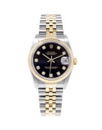 Rolex Datejust 31 78273 Wristwatch, Jubilee Bracelet, Black Diamond Dial, Fluted Bezel
