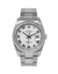 Rolex Datejust 36 116200 Wristwatch, Oyster Bracelet, White Roman Dial, Smooth Bezel
