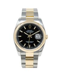 Rolex Men's Datejust 36 116203 Wristwatch, Oyster Bracelet, Black Index Dial, Smooth Bezel