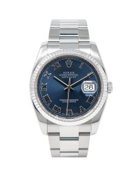 Rolex Men's Datejust 36 116234 Wristwatch, Oyster Bracelet, Blue Roman Dial, Fluted Bezel