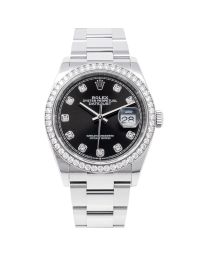 Rolex Datejust 36 126284RBR Wristwatch Oyster Bracelet Bright Black Diamond Dial Diamond Bezel
