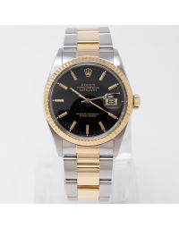 Rolex Datejust 36 16013 Wristwatch, Black Dial, Oyster Bracelet, Fluted Bezel