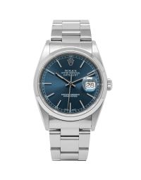 Rolex Datejust 36 16200 Wristwatch, Oyster Bracelet, Blue Index Dial, Smooth Bezel