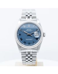 Rolex Datejust 36 16234 Wristwatch, Blue Skinny Roman Dial, Jubilee Bracelet, Fluted Bezel