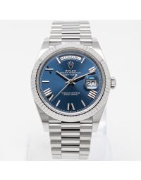 Rolex Day-Date 40 228239 Wristwatch, President Bracelet, Bright Blue Roman Dial, Fluted Bezel