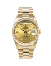 Rolex Day-Date 36 18038 Wristwatch, President Bracelet, Champagne Diamond Dial, Fluted Bezel