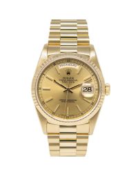 Rolex Day-Date 36 18238 Wristwatch, President Bracelet, Champagne Index Dial, Fluted Bezel 