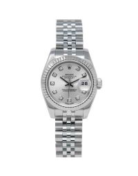 Rolex Lady-Datejust 179174 Wristwatch, Jubilee Bracelet, Silver Diamond Dial, Fluted Bezel