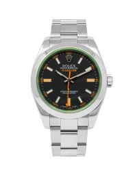 Rolex Milgauss 116400GV Wristwatch, Oyster Bracelet, Black Dial, Green Crystal, Smooth Bezel