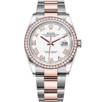 Rolex Datejust 36 126281RBR Wristwatch Oyster Bracelet White Roman Dial Diamond Bezel