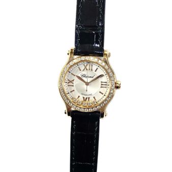 Chopard Happy Sport Black 274893-5002 Rose Gold, Silver Roman Dial, Diamond Bezel