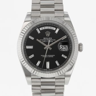 2019 Rolex Day-Date 40, 228239, White Gold, Bright Black Diamond Dial, President Bracelet, Box & Papers