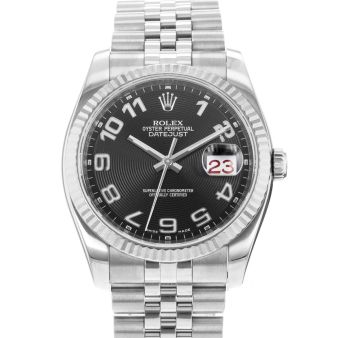 Rolex Men's Datejust 36 116234 Wristwatch, Oyster Bracelet, Black Concentric Dial, Fluted Bezel