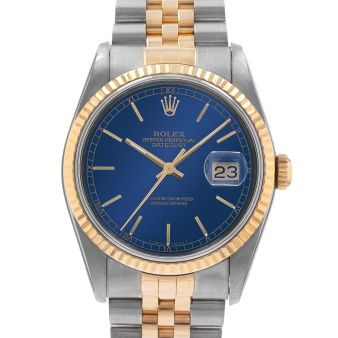 Rolex Datejust 36 16233 Wristwatch, Jubilee Bracelet, Blue Index Dial, Fluted Bezel