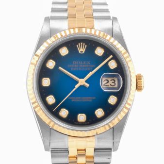 1996 Rolex Datejust 36, 16233, Steel & Gold, Blue Vignette Diamond Dial, Jubilee Bracelet, Watch Only