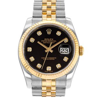 ~2010 Rolex Datejust 36 116233, Jubilee Bracelet, Steel & Gold, Black Diamond Dial, Box & Papers